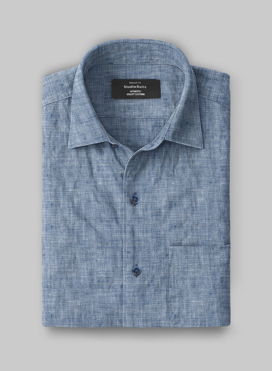 European Smalt Blue Linen Shirt - StudioSuits