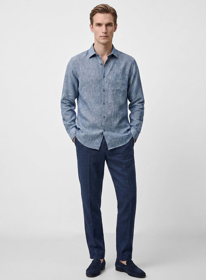 European Smalt Blue Linen Shirt - StudioSuits