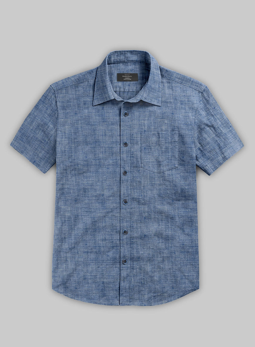 European Smalt Blue Linen Shirt - StudioSuits