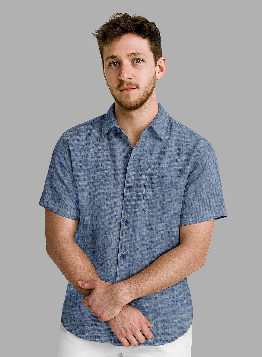 European Smalt Blue Linen Shirt - StudioSuits