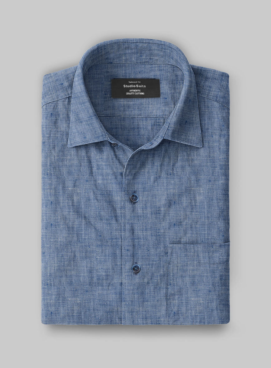 European Smalt Blue Linen Shirt - StudioSuits