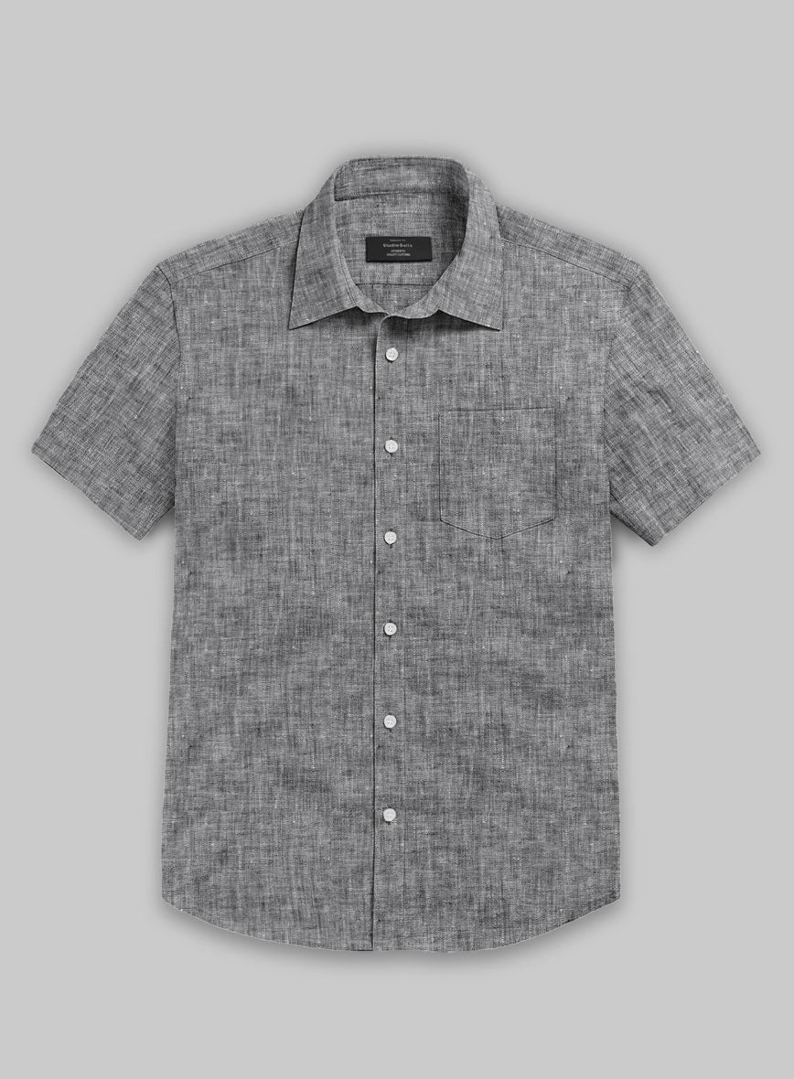 European Smoky Black Linen Shirt - StudioSuits