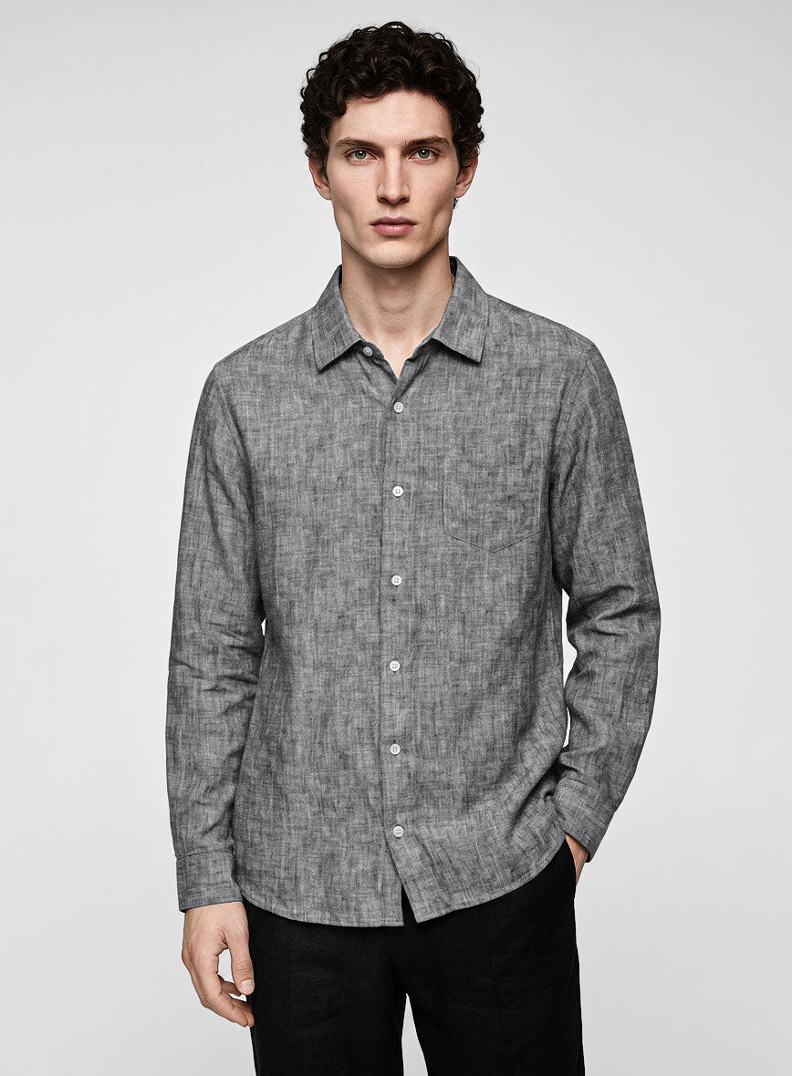 European Smoky Black Linen Shirt - StudioSuits