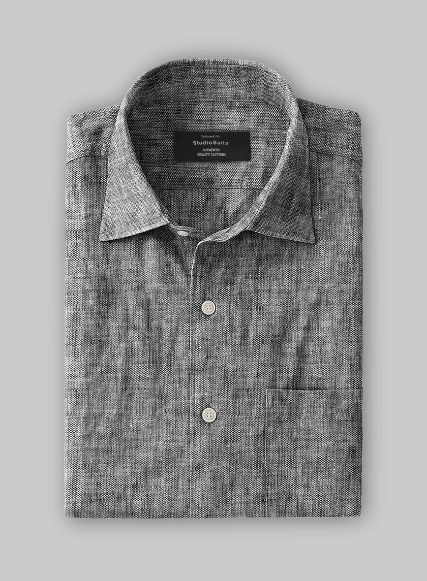 European Smoky Black Linen Shirt - StudioSuits