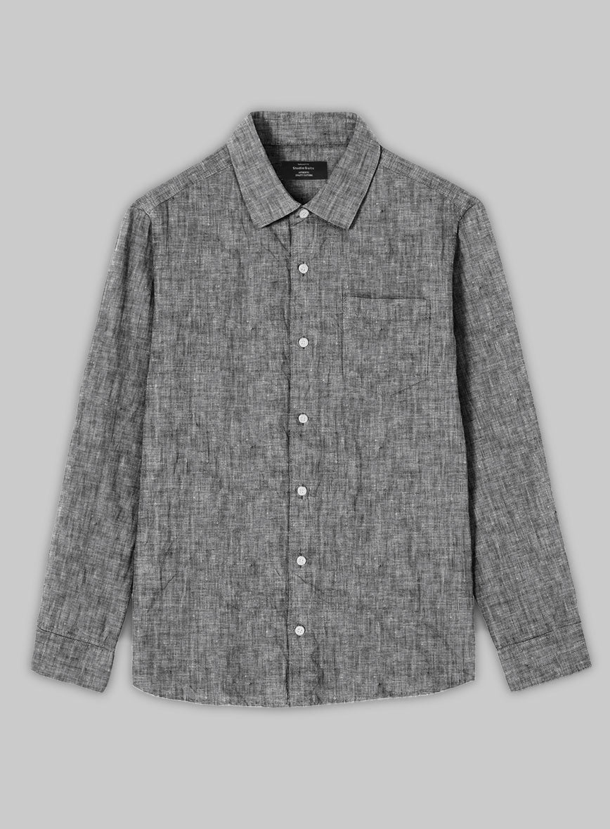 European Smoky Black Linen Shirt - StudioSuits