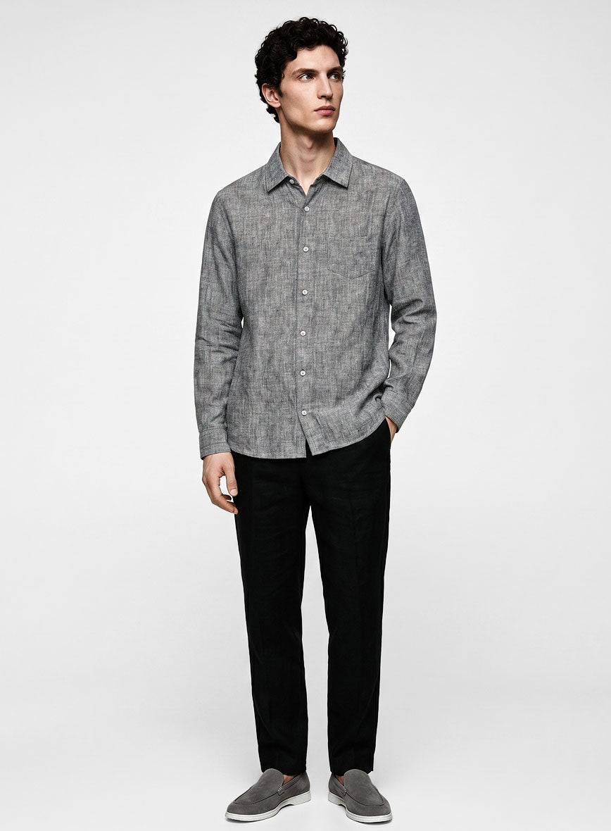 European Smoky Black Linen Shirt - StudioSuits