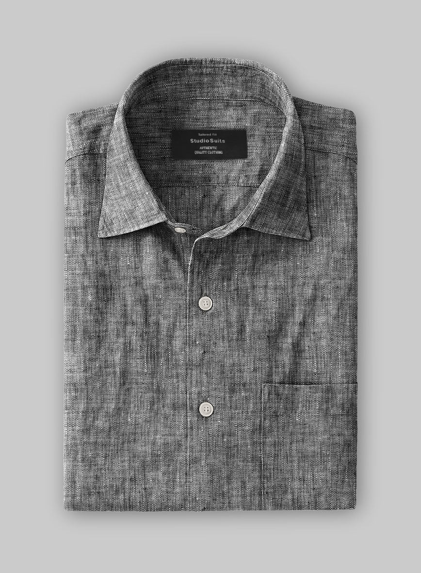 European Smoky Black Linen Shirt - StudioSuits