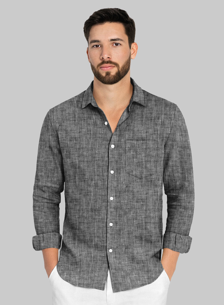 European Smoky Black Linen Shirt - StudioSuits