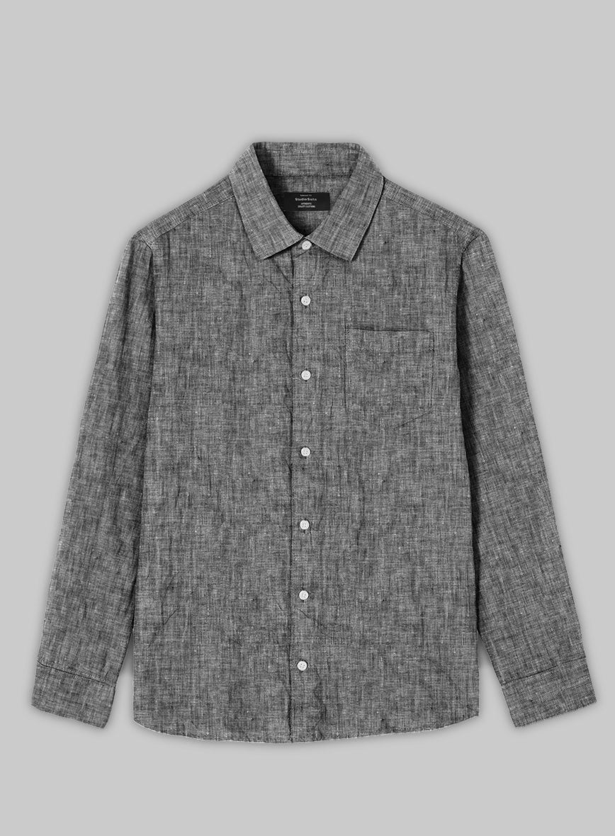 European Smoky Black Linen Shirt - StudioSuits