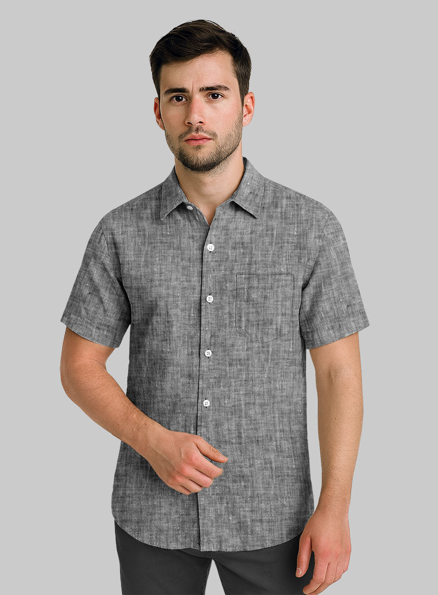 European Smoky Black Linen Shirt - StudioSuits