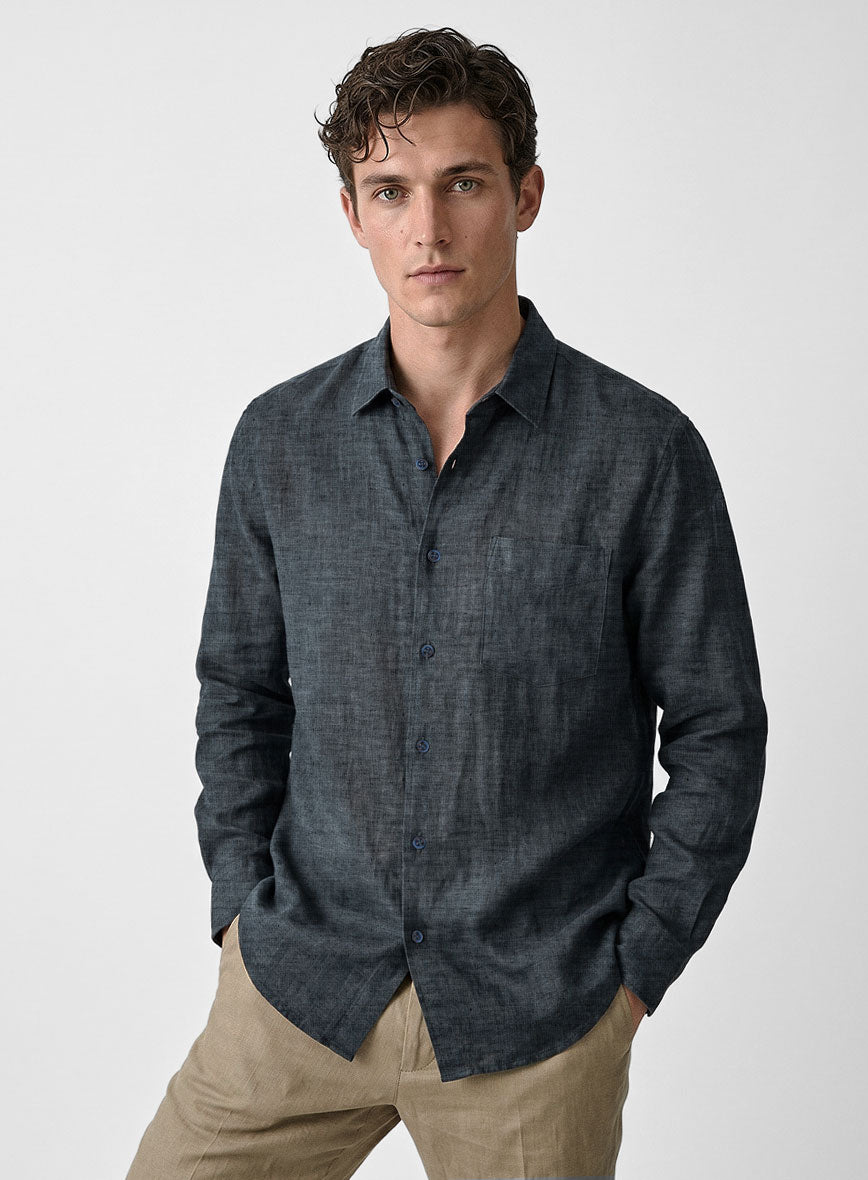 European Whale Blue Linen Shirt - StudioSuits