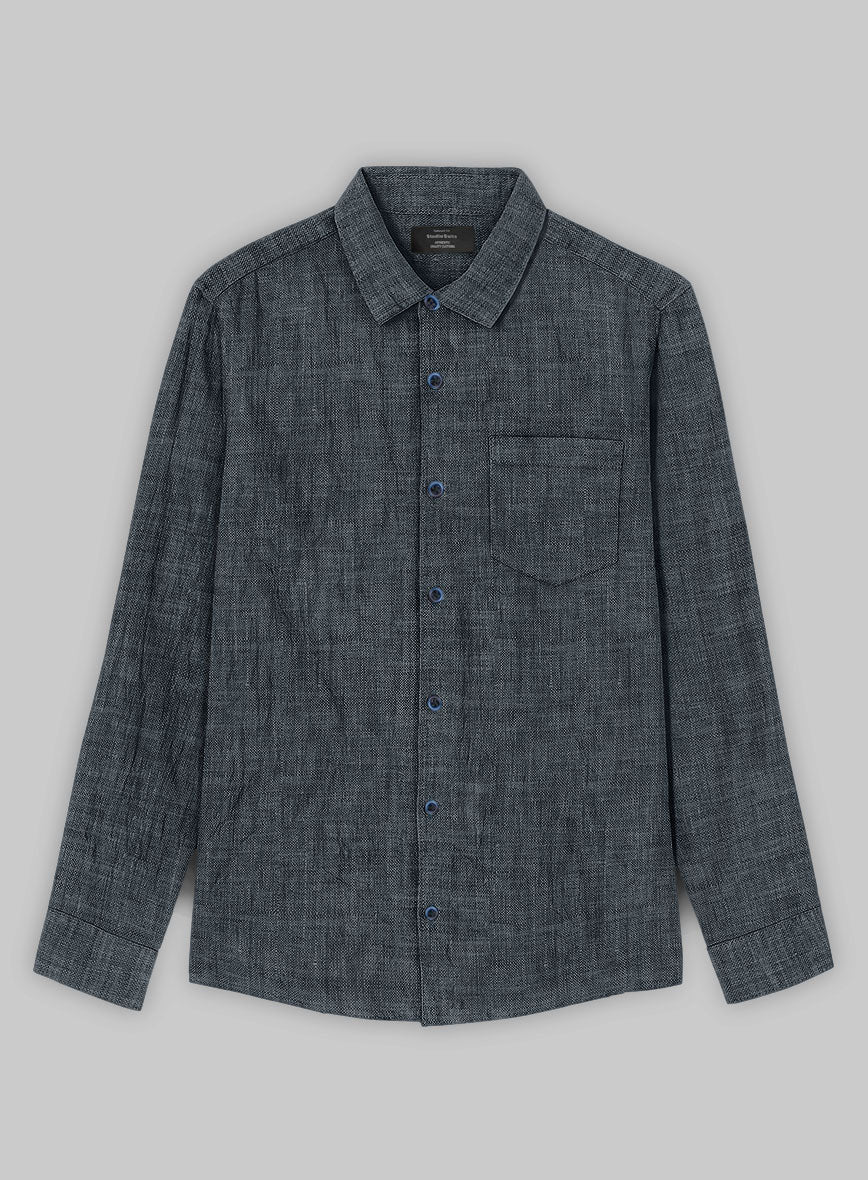 European Whale Blue Linen Shirt - StudioSuits
