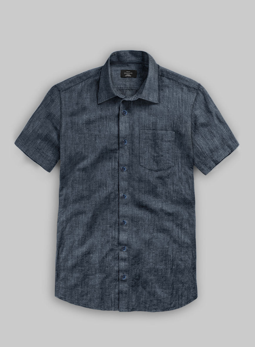 European Whale Blue Linen Shirt - StudioSuits