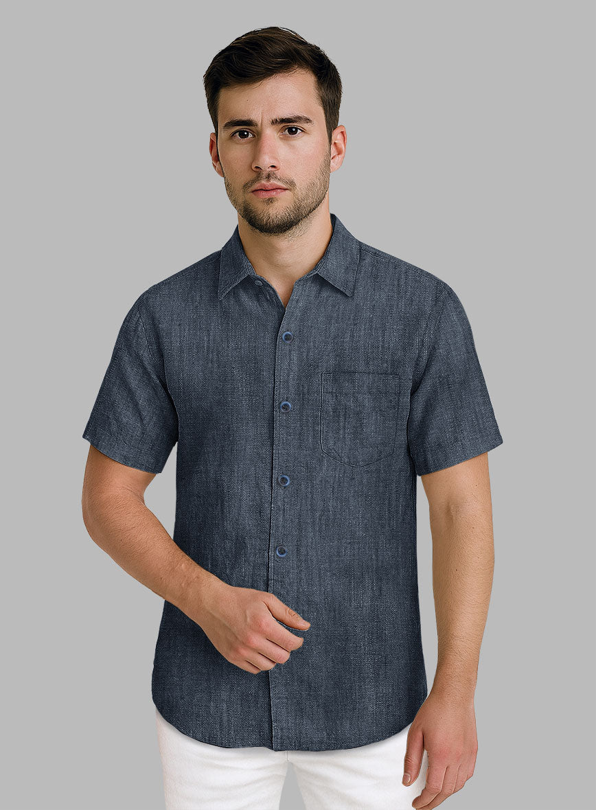 European Whale Blue Linen Shirt - StudioSuits