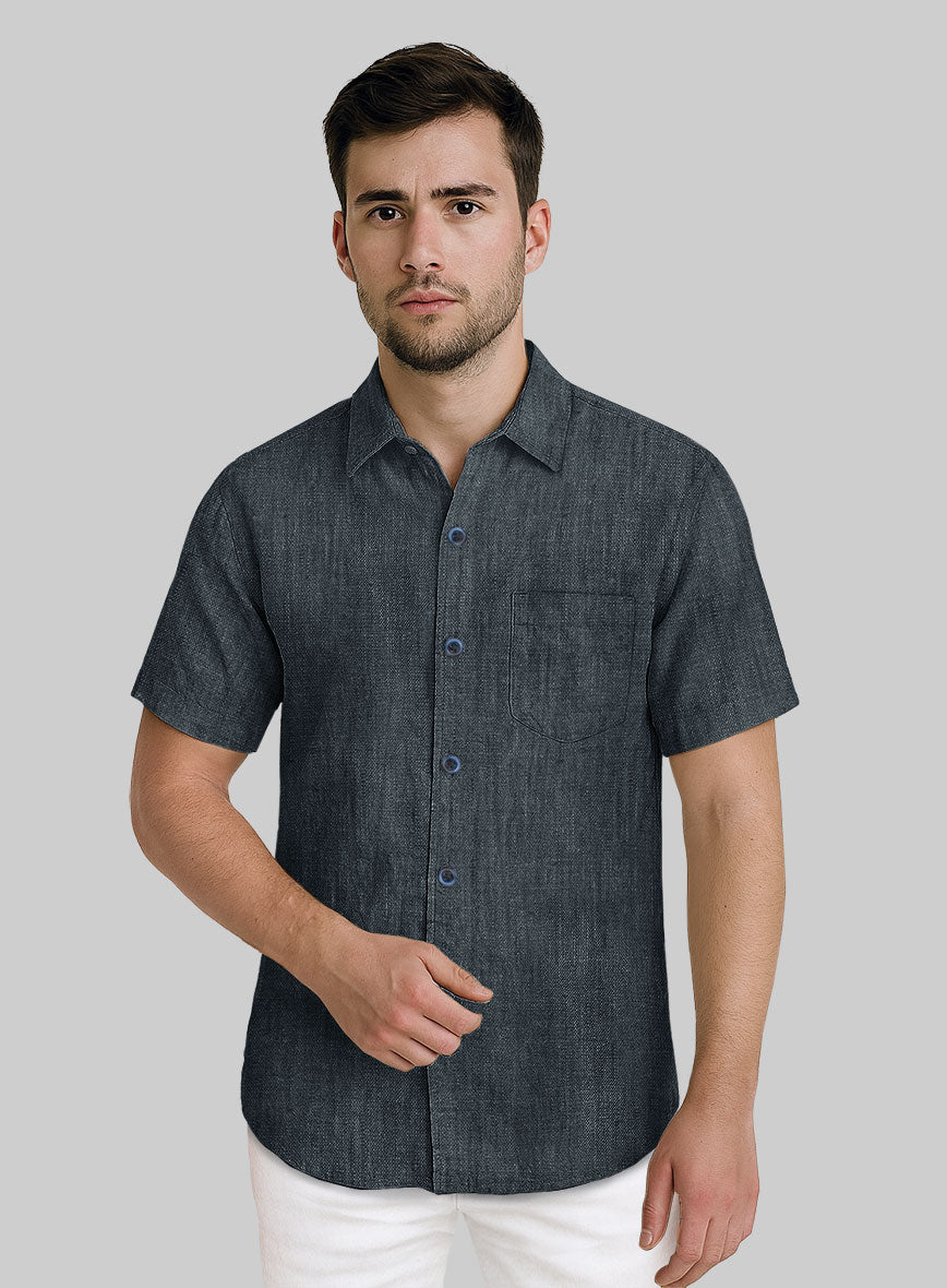 European Whale Blue Linen Shirt - StudioSuits