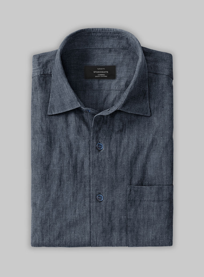 European Whale Blue Linen Shirt - StudioSuits