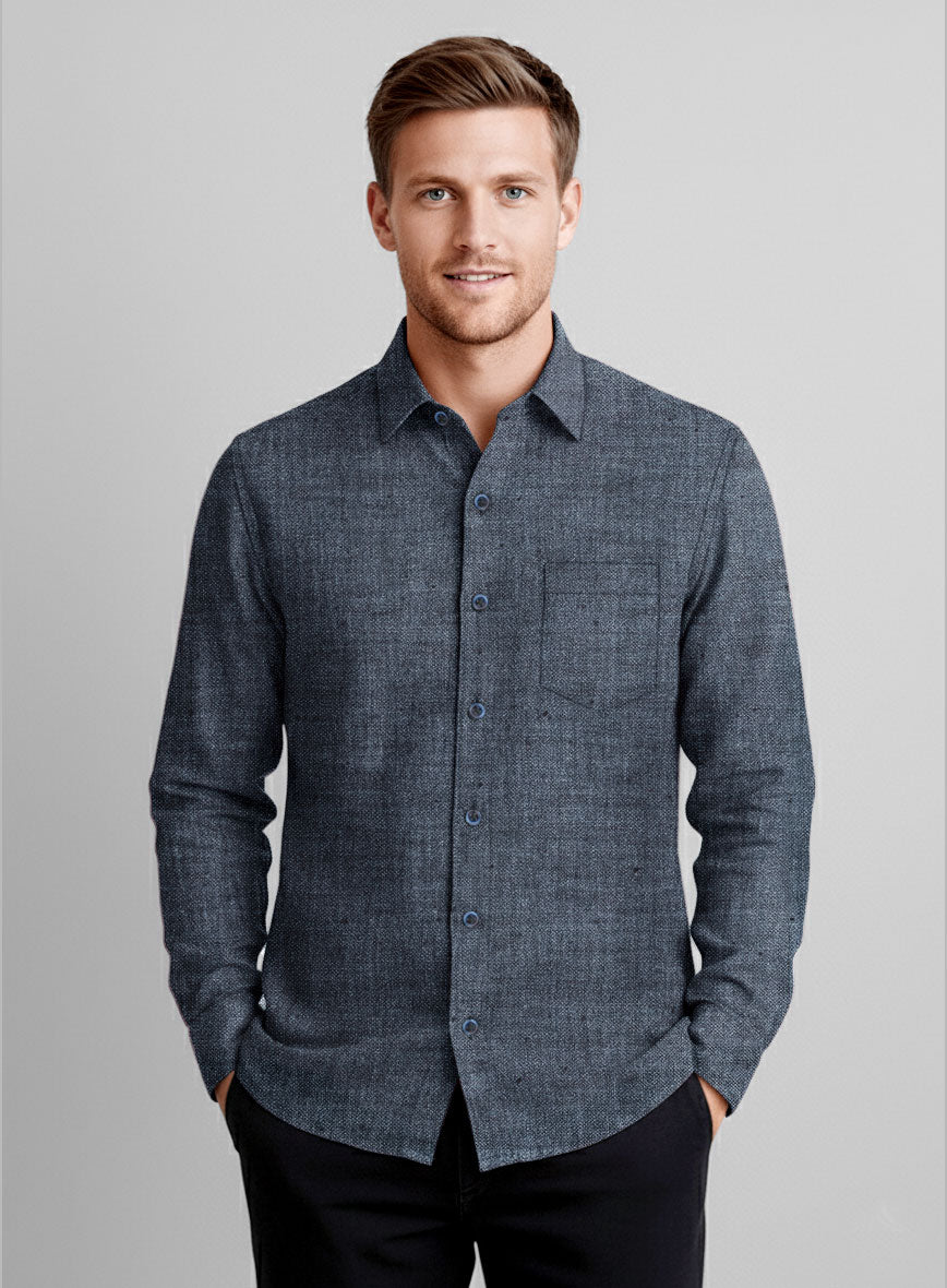 European Whale Blue Linen Shirt - StudioSuits