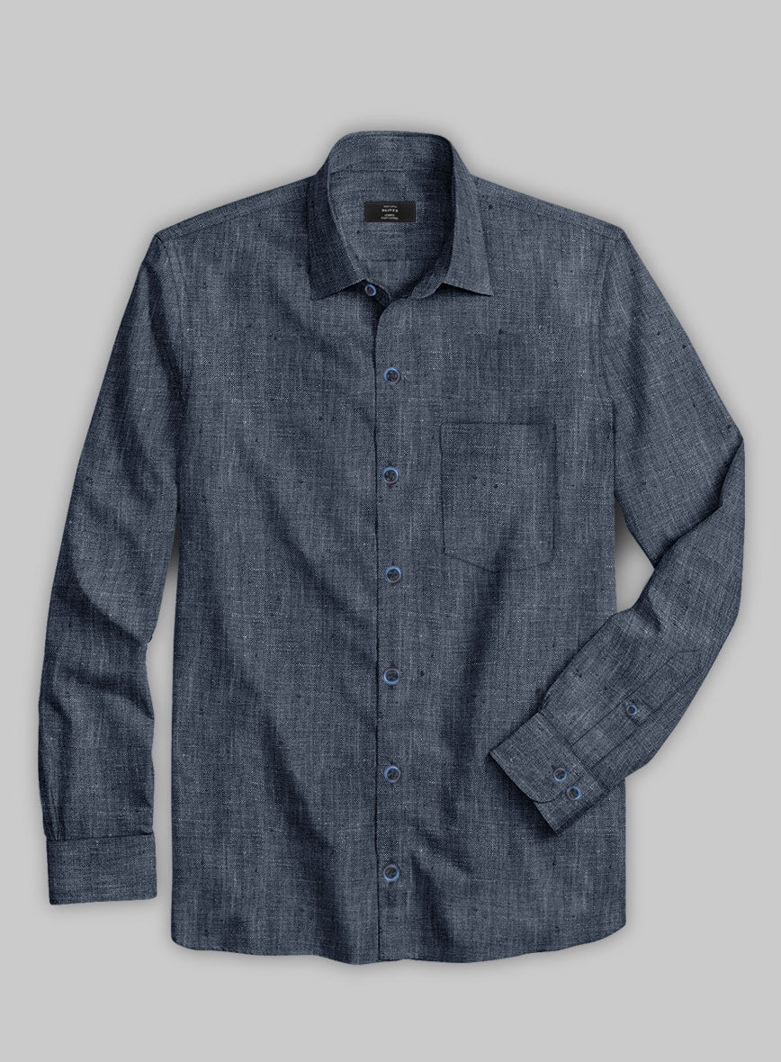 European Whale Blue Linen Shirt - StudioSuits