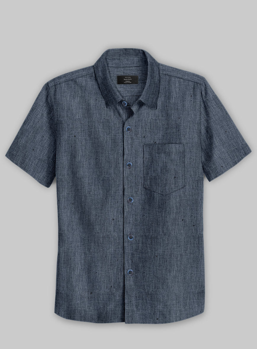European Whale Blue Linen Shirt - StudioSuits