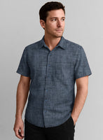 European Whale Blue Linen Shirt