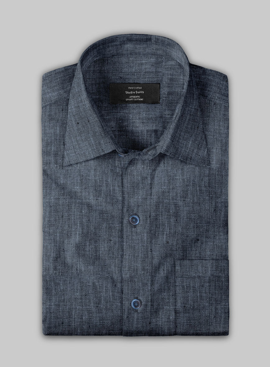European Whale Blue Linen Shirt - StudioSuits