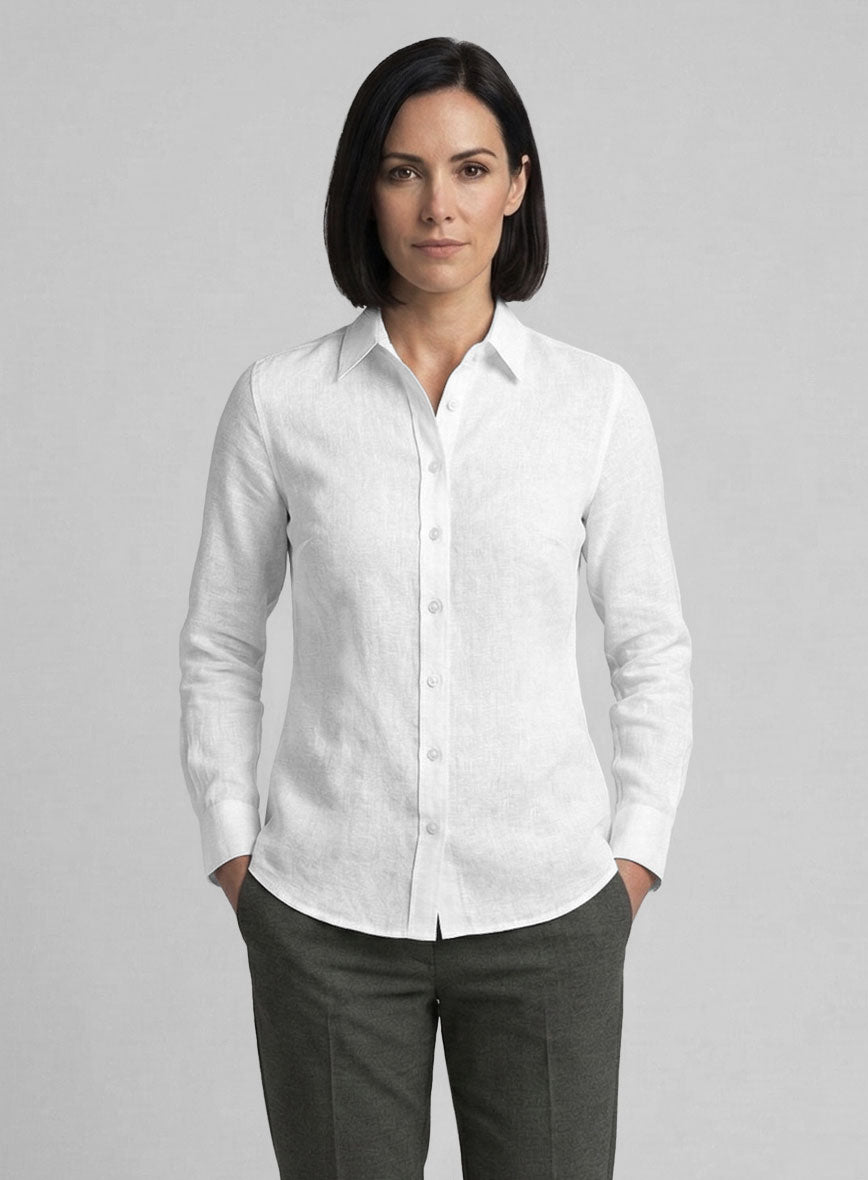 Women's European White Linen Shirt - StudioSuits
