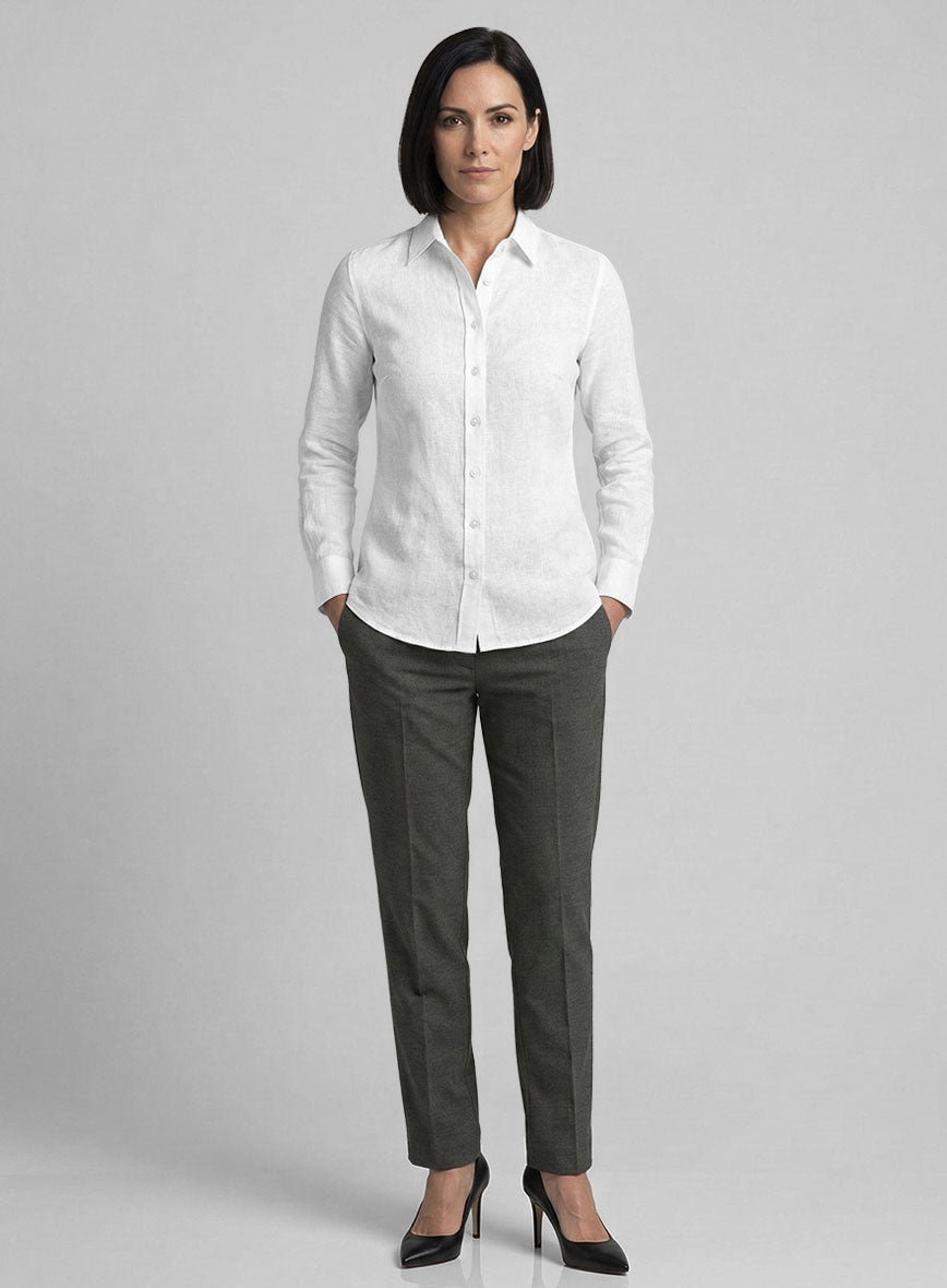 Women's European White Linen Shirt - StudioSuits