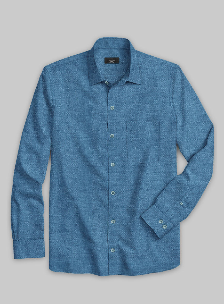 European Phthalo Blue Linen Shirt - StudioSuits