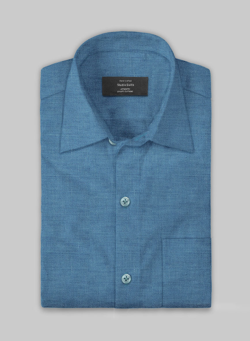 European Phthalo Blue Linen Shirt - StudioSuits