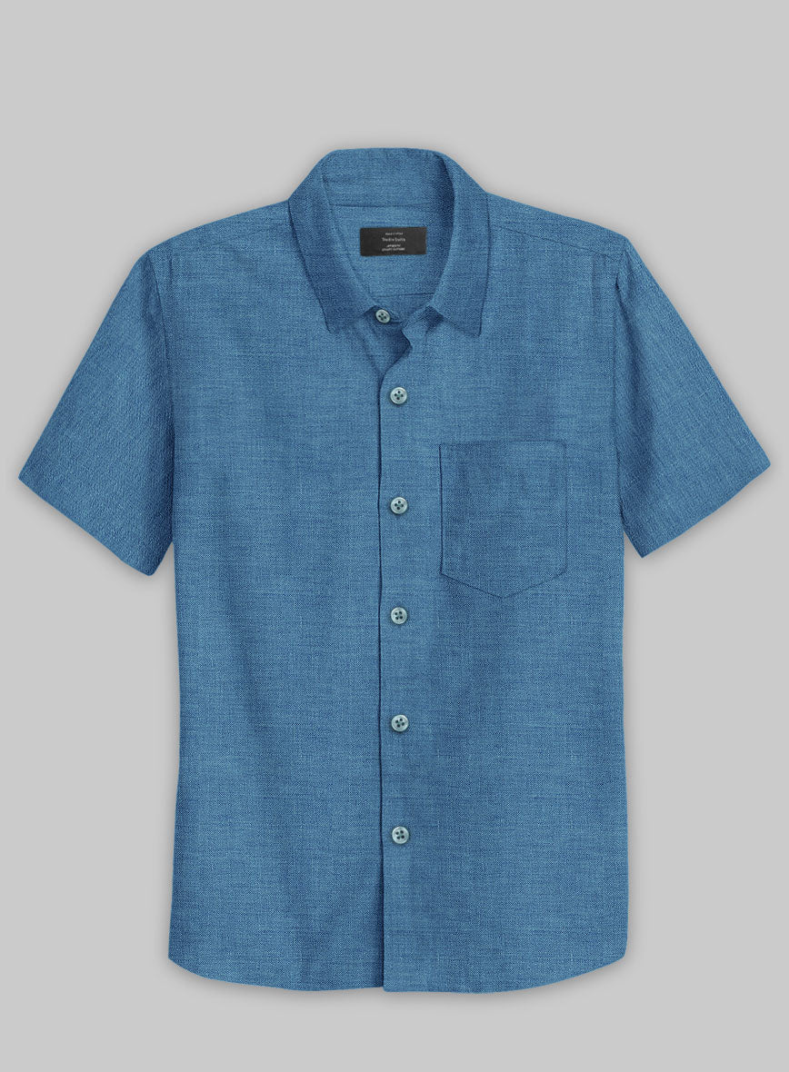 European Phthalo Blue Linen Shirt - StudioSuits