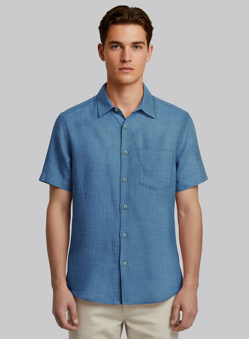 European Phthalo Blue Linen Shirt - StudioSuits