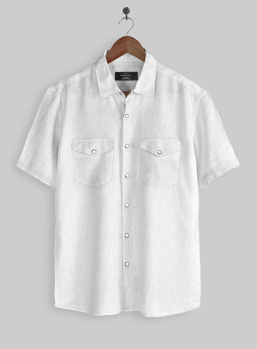 European White Linen Western Style Shirt - StudioSuits