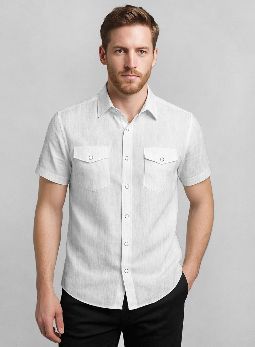 European White Linen Western Style Shirt - StudioSuits