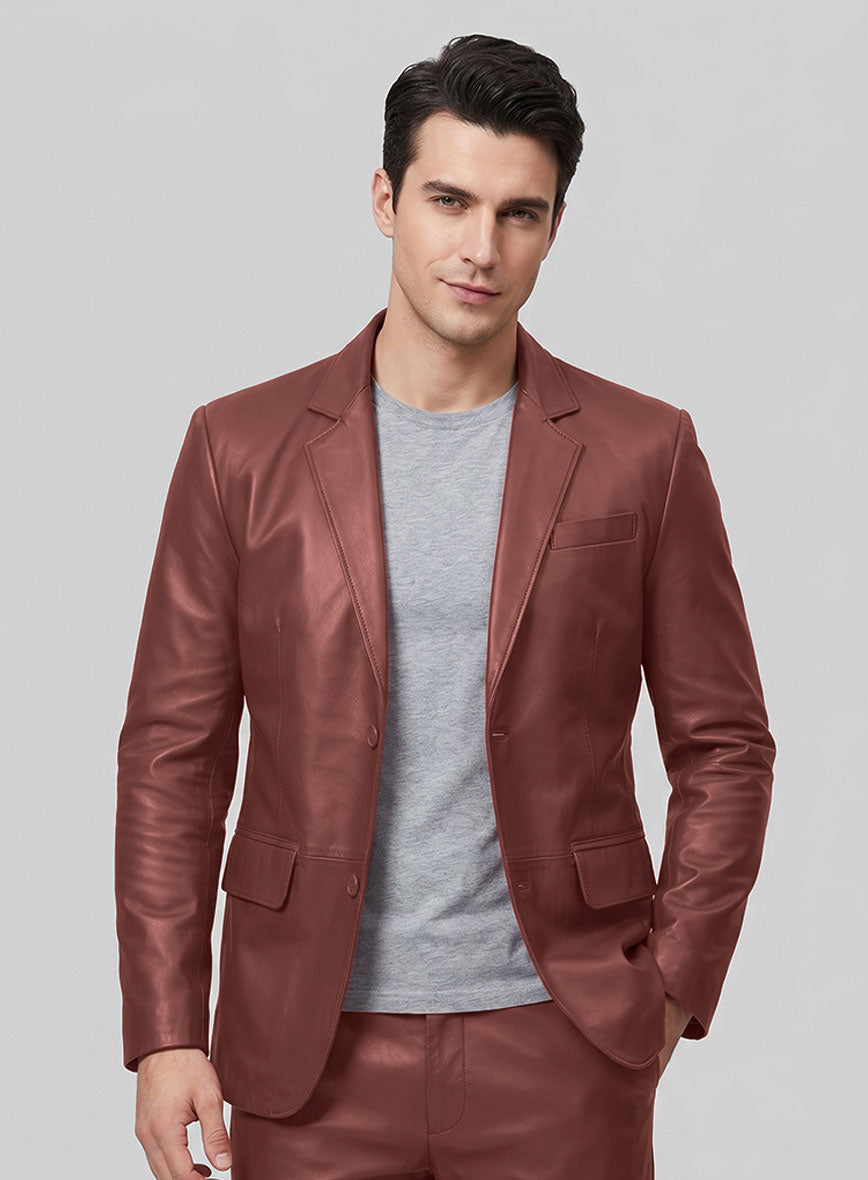 Fermented Burgundy Lambskin Leather Blazer - StudioSuits