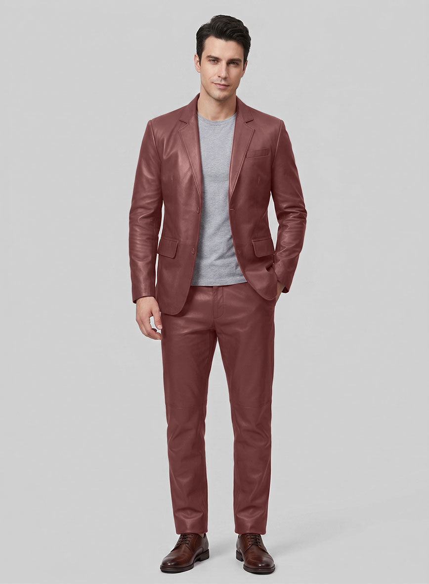 Fermented Burgundy Lambskin Leather Suit - StudioSuits