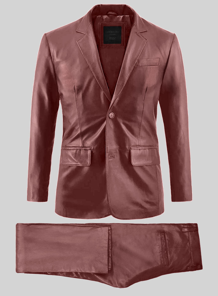 Fermented Burgundy Lambskin Leather Suit - StudioSuits