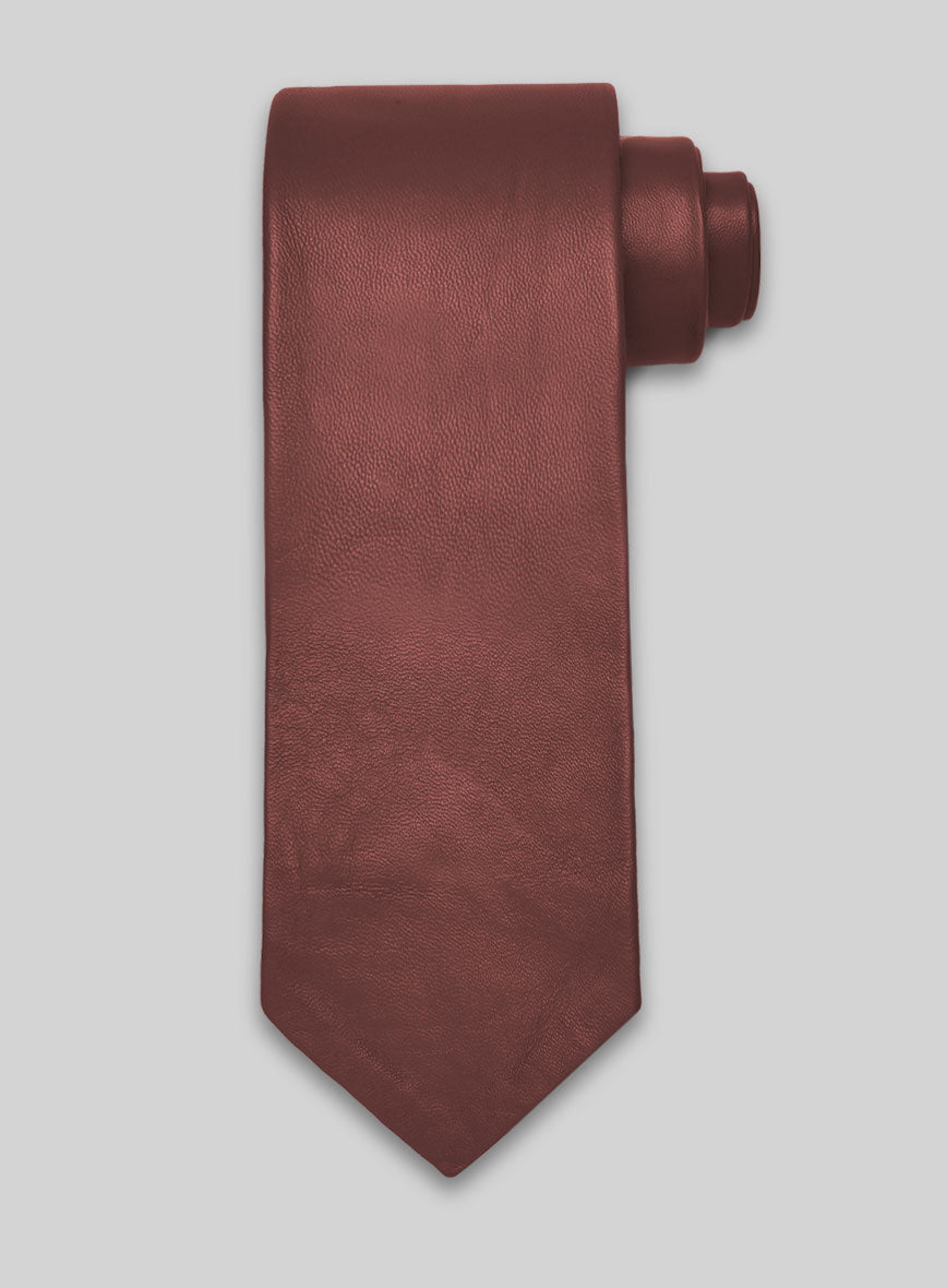 Fermented Burgundy Lambskin Leather Tie - StudioSuits