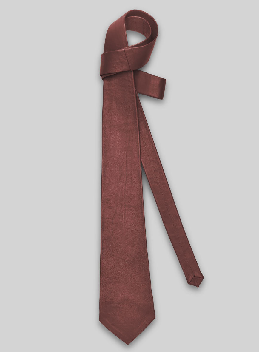 Fermented Burgundy Lambskin Leather Tie - StudioSuits