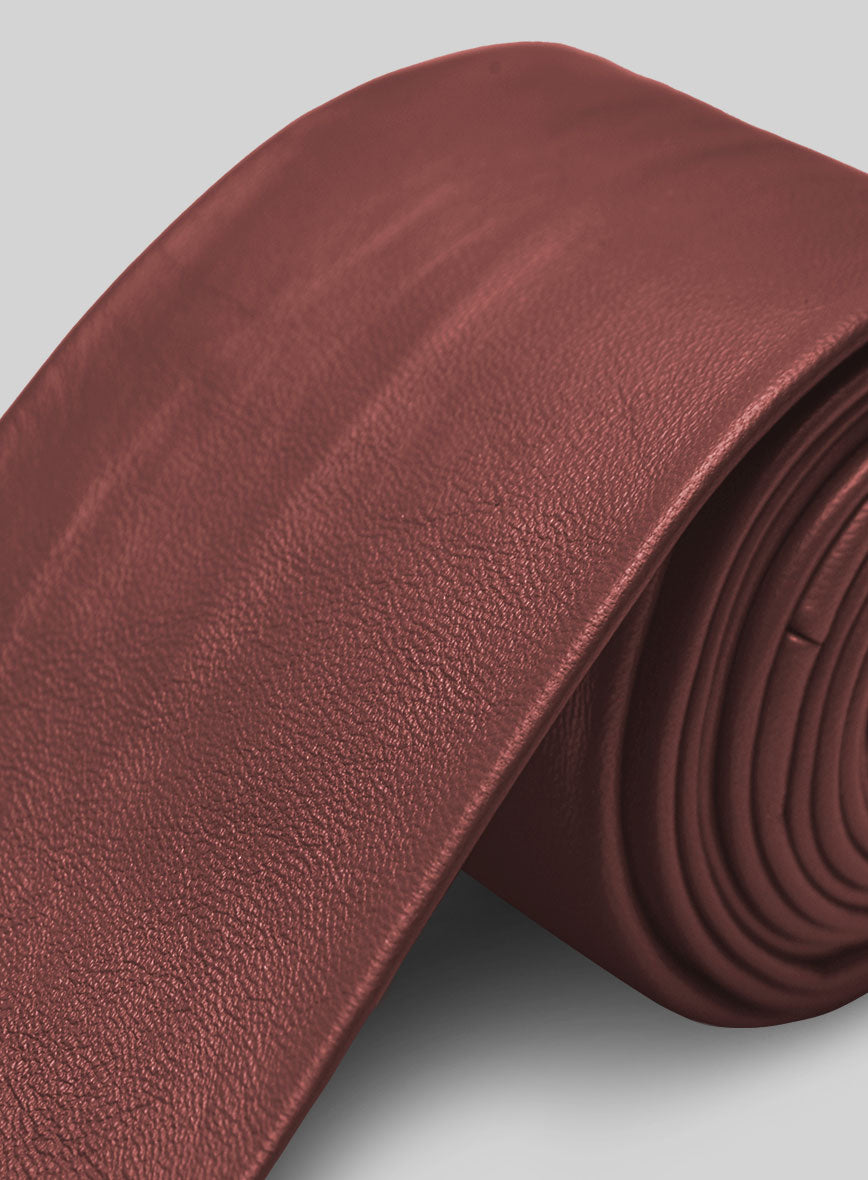 Fermented Burgundy Lambskin Leather Tie - StudioSuits