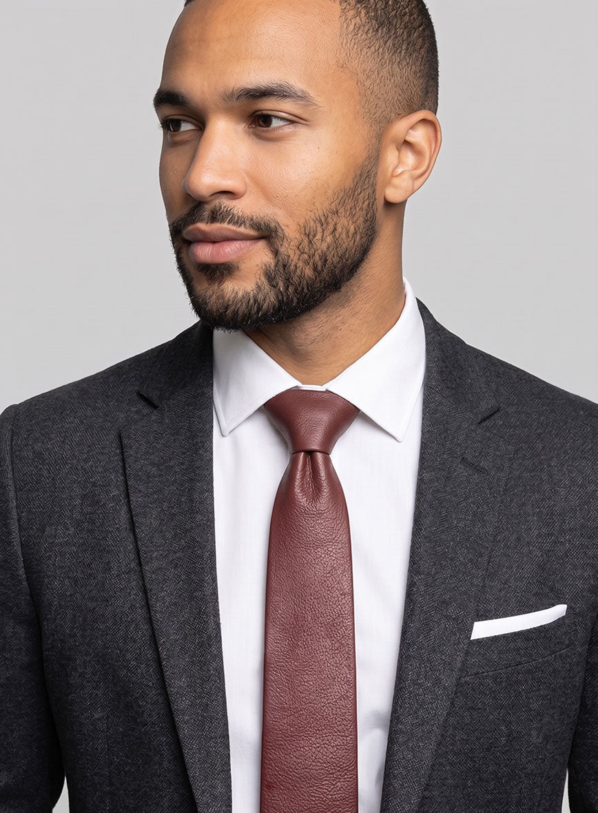 Fermented Burgundy Lambskin Leather Tie - StudioSuits