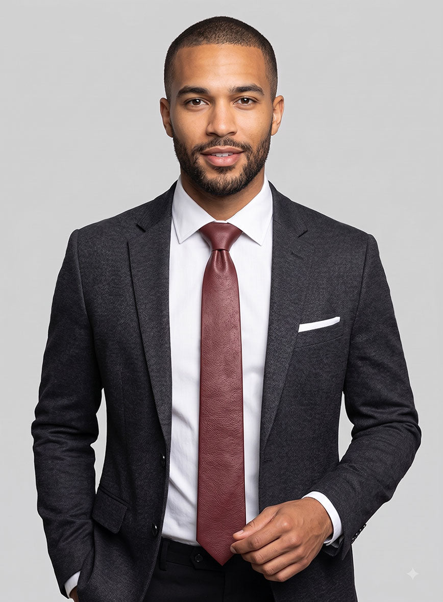 Fermented Burgundy Lambskin Leather Tie - StudioSuits