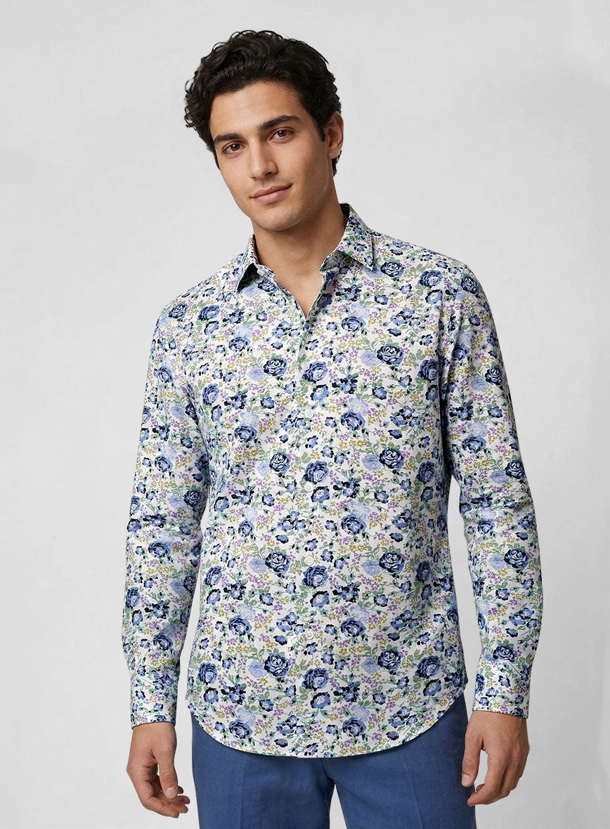 Floral Symphony Feather Cotton Shirt - StudioSuits