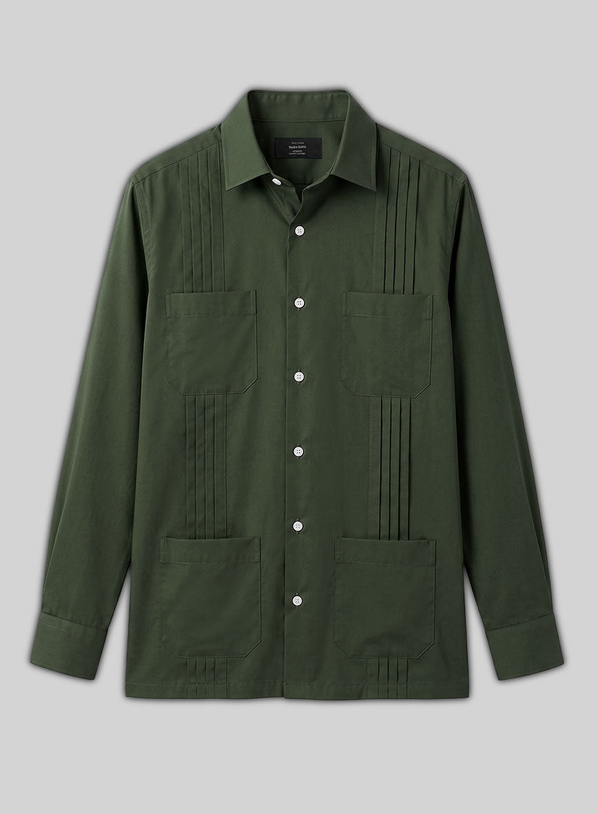 Guayabera Forest Green Poplene Shirt - StudioSuits