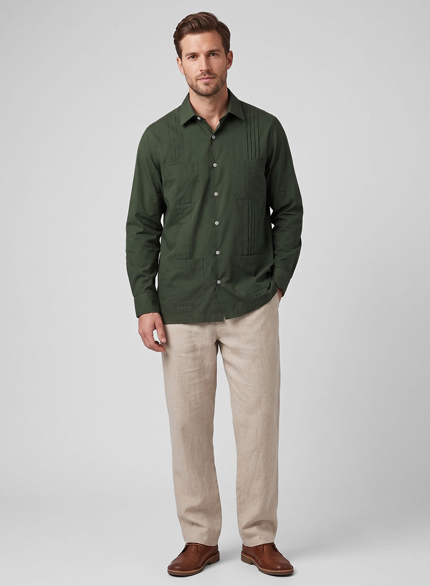 Guayabera Forest Green Poplene Shirt - StudioSuits