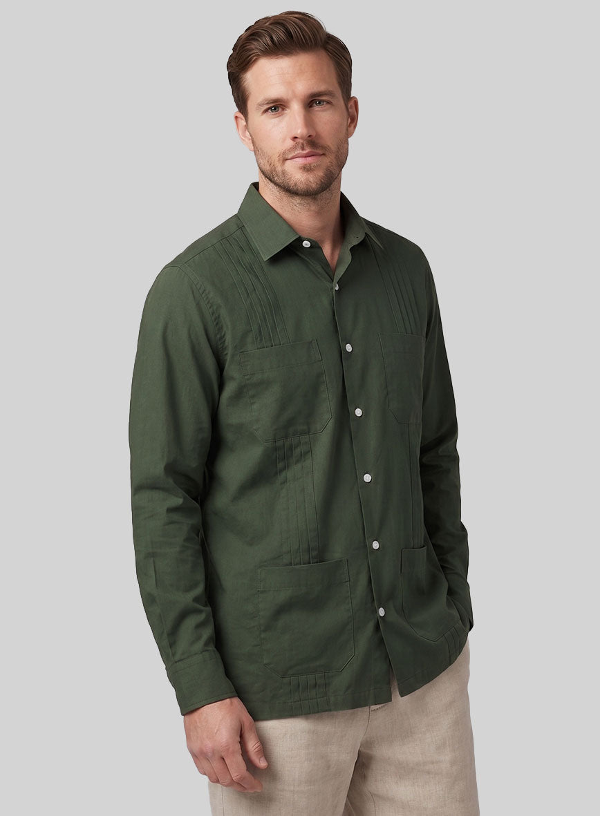 Guayabera Forest Green Poplene Shirt - StudioSuits