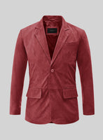 French Red Suede Leather Blazer - StudioSuits