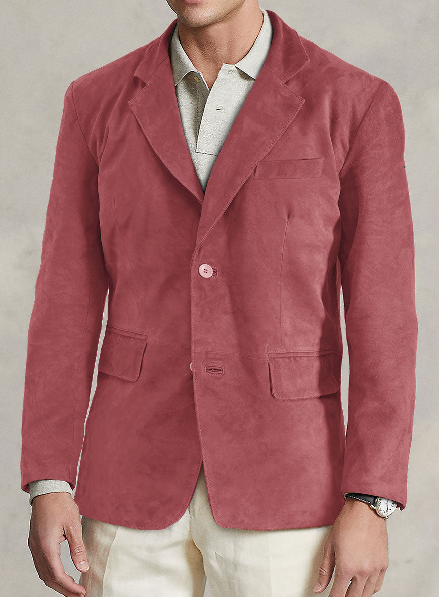 French Red Suede Leather Blazer - StudioSuits