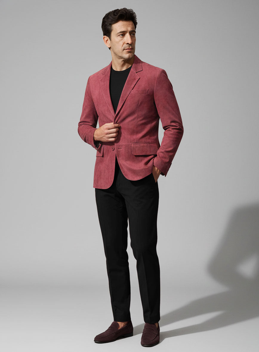 French Red Suede Leather Blazer - StudioSuits