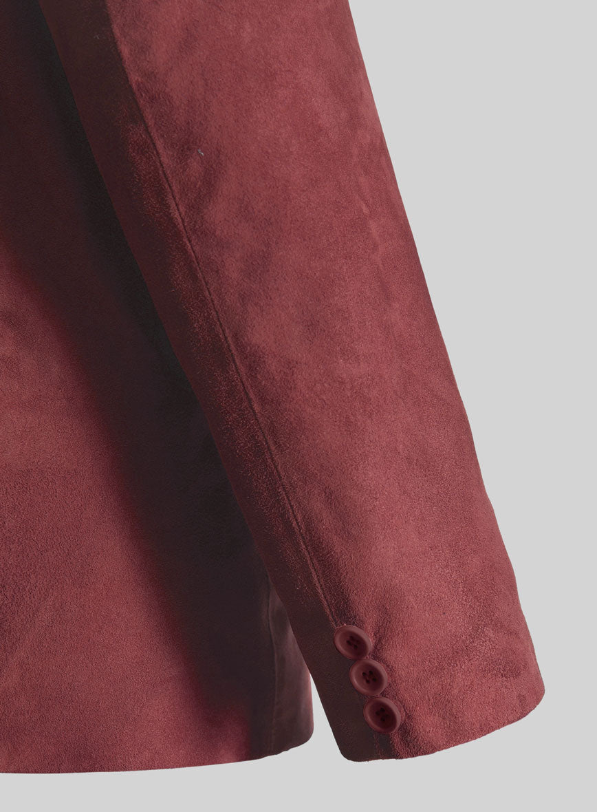 French Red Suede Leather Blazer - StudioSuits