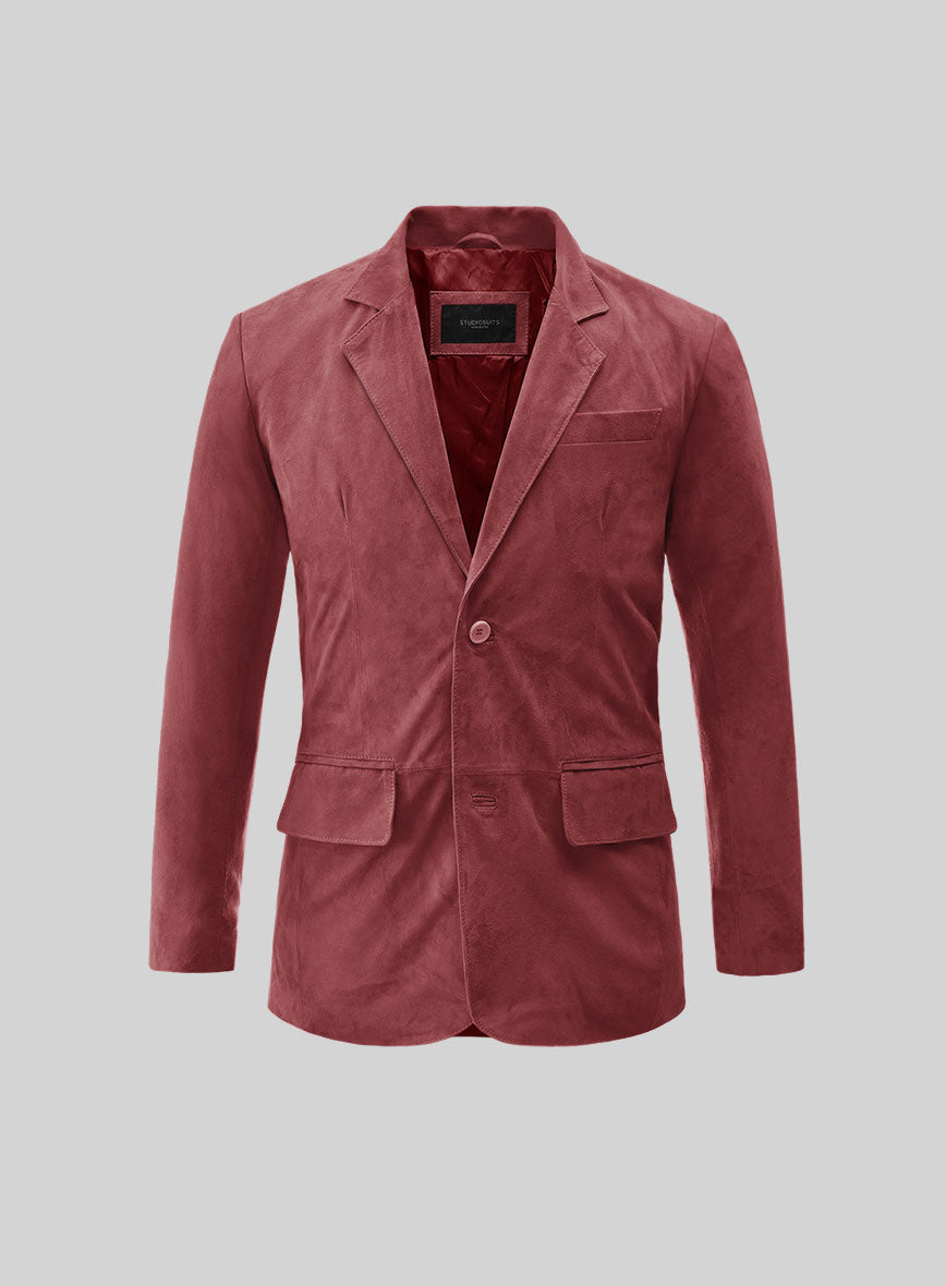 French Red Suede Leather Blazer - StudioSuits